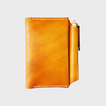 Load image into Gallery viewer, Tan leather wallet with white stitching, image